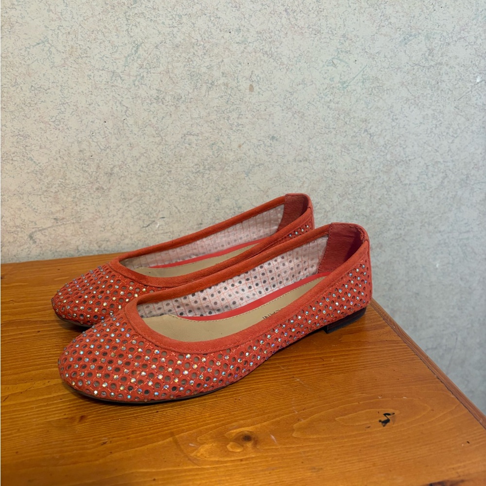 Antonio Melani  Orange Suede Ballet Flats w. Rhinestones Studs Women's Size 6M